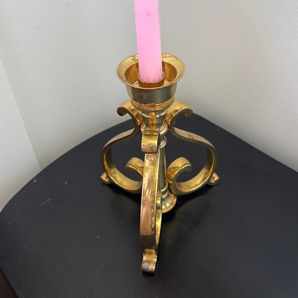 Vintage 1970's Brass Scroll Candlestick Holder Ornate Swirl Design Made in India